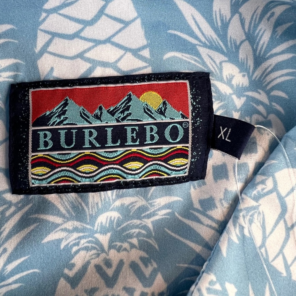 Burlebo Mens XL Short Sleeve Button Down Shirt Blue White Pineapple Print NWT - Picture 3 of 6